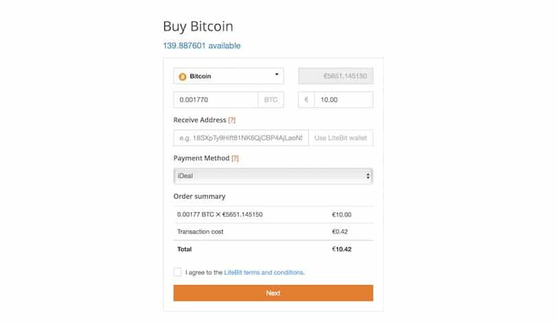 Crypto Kauf Formular am Beispiel Bitcoin