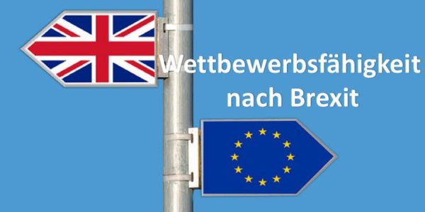Wegweiser Großbritannien und Wegweiser Europa zeigen in entgegengesetzte Richtungen